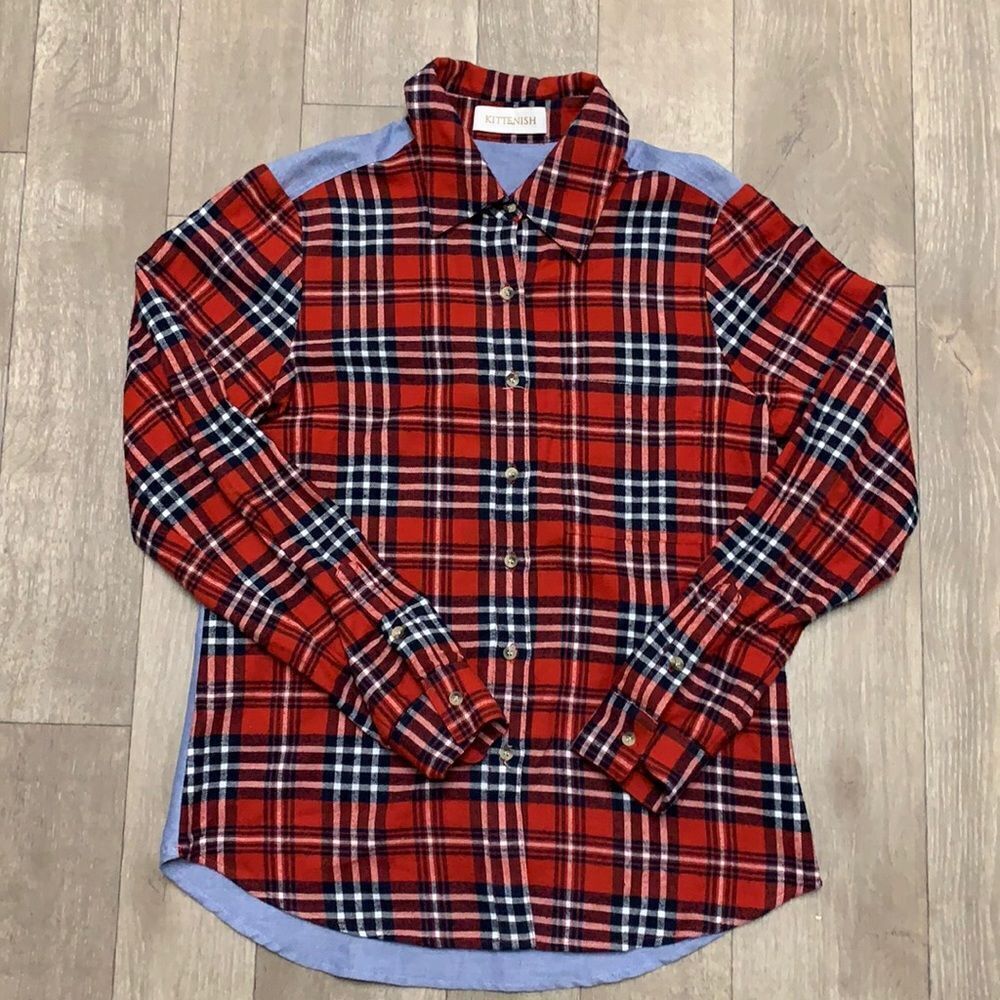 Womens Kittenish Plaid Denim  Button Up Shirt‎